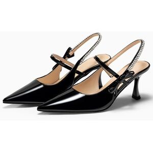 Black Slingback Heels with Rhinestones